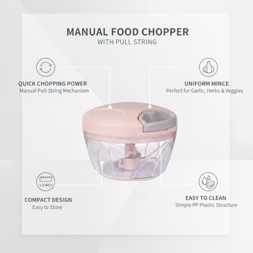 6.1 x 5.3 x 5.1 Inch Manual Food Chopper, Pull-String Garlic Processor