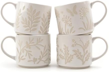 DOWAN Coffee Mugs Set of 4, 14 oz Ceramic Mugs for Latte, Cappuccino
