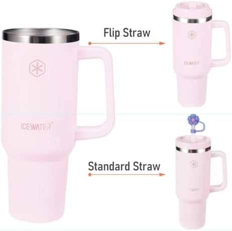 ICEWATER 40 oz Tumbler with 2 Lids (Regular Straw and Flip Straw)