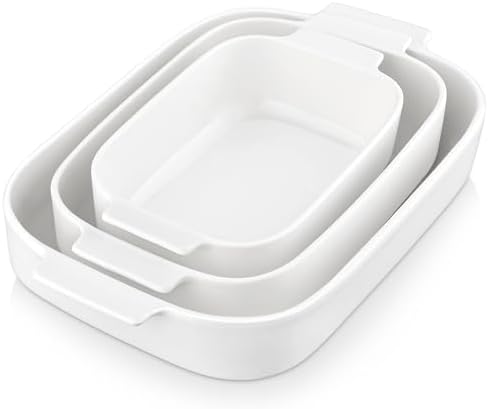 MALACASA Ceramic Casserole Dishes Set of 3, White