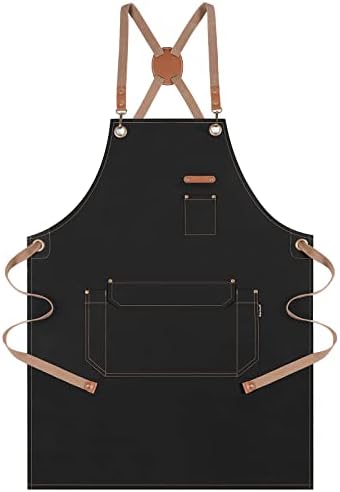 Genixart Chef Apron Men Women, Kitchen Aprons Cooking, BBQ - Black