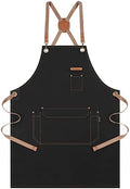 Genixart Chef Apron Men Women, Kitchen Aprons Cooking, BBQ - Black