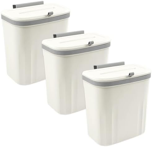 3 Pack 10L Hanging Kitchen Compost Bin with Lid, White