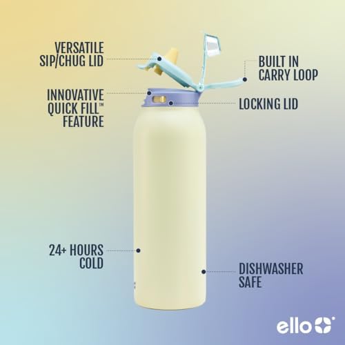 Ello Pop & Fill 22oz Stainless Water Bottle, Sip or Chug, Fresh Dew