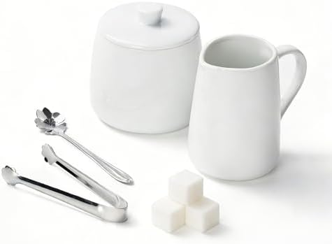 Cream and Sugar Set, Ceramic Sugar Dish with Lid and Spoon, Coffee