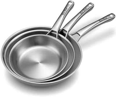 VocVoi Tri-Ply Stainless Steel Frying Pans Set, 8in/10in/12in Set