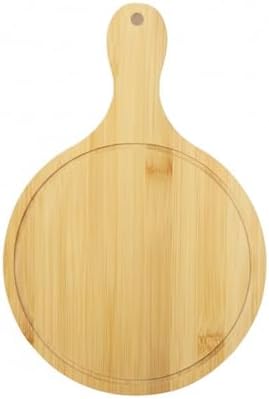 Solid Wood Serving Tray with Handle, 6-Inch Round Platter for Pizza