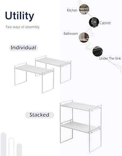 Nxconsu Stackable Cabinet Shelf Organizer 2 Pack, Standard Tall White