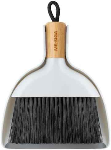 MR.SIGA Mini Dustpan and Brush Set, Bamboo Handle