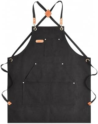 Canvas Chef Apron for Men and Women, Cotton, Cross-Back, 5 Pockets