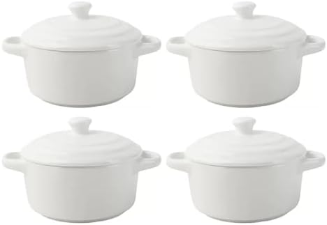 Pumpkin Bowl Set with Lid and Handle, Set of 4 Ceramic Ramekins for
