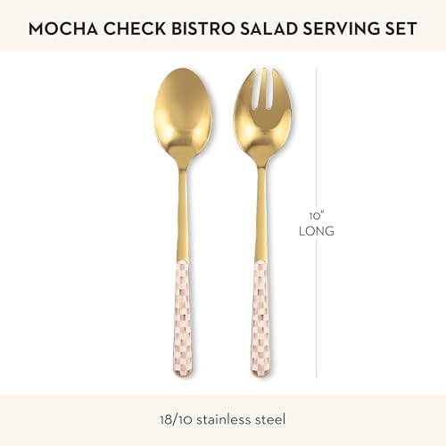 MACKENZIE-CHILDS Bistro Salad Serving Set, Brown-and-White Mocha Check