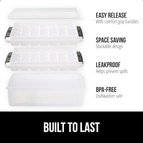 GORILLA GRIP Space Saving Ice Cube Tray and Bin Set, Make 56 Cubes