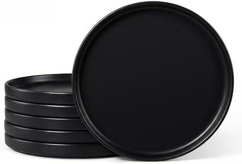E-far Dinner Plates Set of 6, 10.5 Inch Stoneware Dinner Plate, Black
