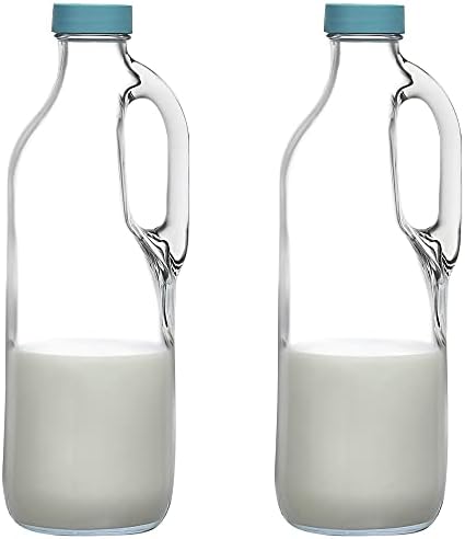 2 Pc 47oz Clear Glass Pitchers with Handles and Lids - Airtight