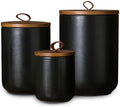 JOJUNO Black Ceramic Canister with Bamboo Lid, 3-Piece Airtight Jars