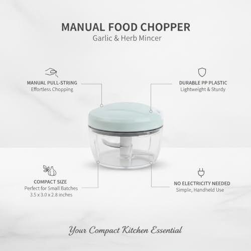 Manual Food Chopper, Pull-String Mincer for Garlic and Herbs, Compact