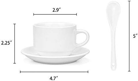 Hedume 6 Pack 5 OZ Espresso Cups with Saucers and Spoons, Stackable
