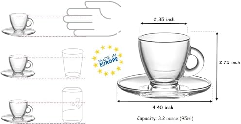 BOHEM'S Espresso Cups, 3.2 oz Small Demitasse Clear Glass Espresso