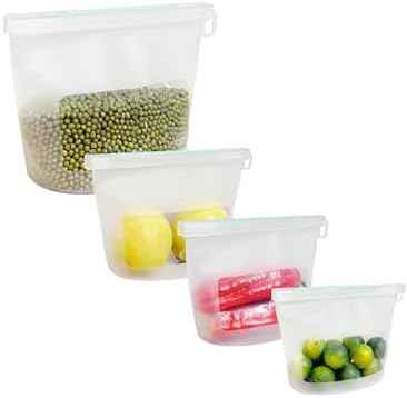 Reusable Silicone Food Storage Bags (Set of 4), Dishwasher Oven