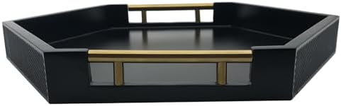 Serving Tray with Polished Metal Handles, Hexagon Coffee Table Tray