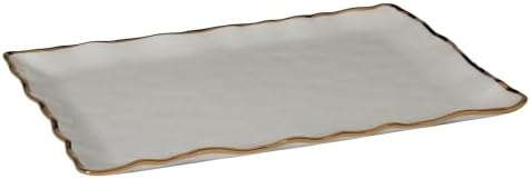 Regency Gold Porcelain Rectangular Platter with Scalloped Edges