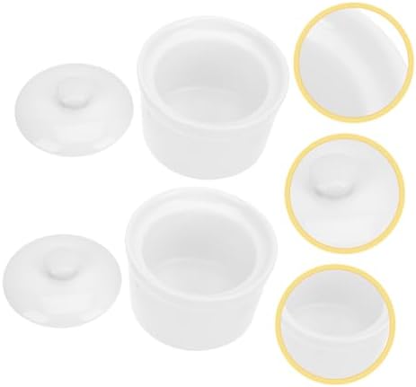 Ceramic Stewing Bowl Set of 2 with Lid White for Homes and Hotels