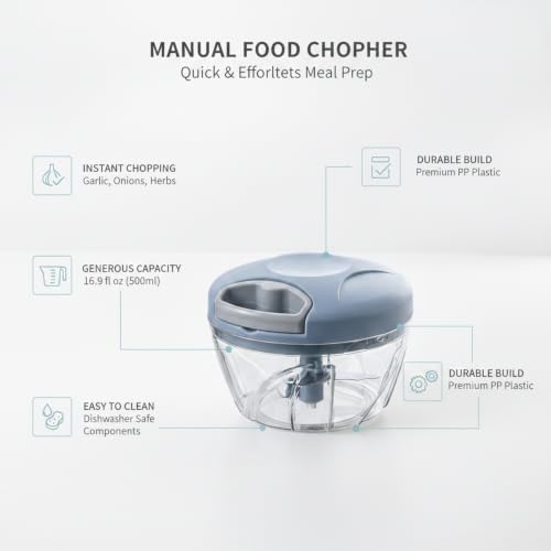 Manual Food Chopper, Pull-String Mincer for Garlic Onions Herbs, 16.9