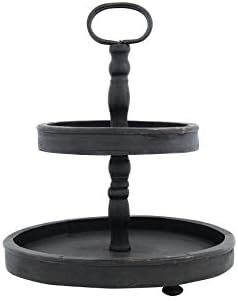Creative Co-Op Distressed Blackwashed Wood 2-Tier Tray with Metal