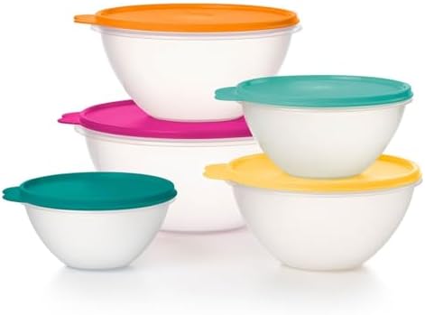NewTup Classic Wonderlier Bowl Set, 5-Piece, White with Multicolor