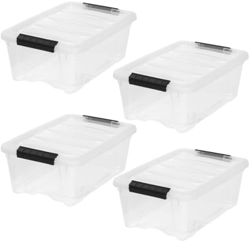 IRIS USA 4 Pack Clear Storage Bins with Lids, 13 Quart