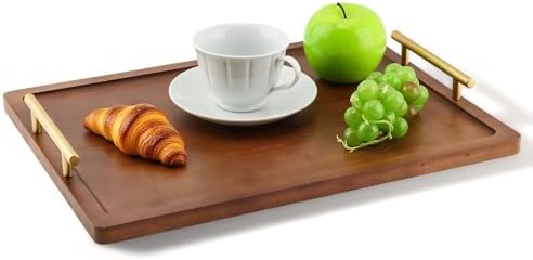Wood Serving Tray with Metal Handles,Decorative Serving Tray, Food