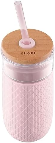 Ello Devon 18oz Glass Tumbler with Straw & Bamboo Lid for Iced Coffee