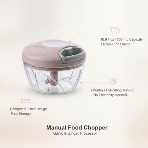 Garlic and Ginger Prep: Manual Pull-String Food Chopper with 500ml