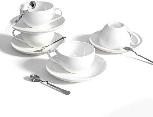 Bone China Tea Cups and Saucers Set (6 oz, Set of 4) – White Luxury