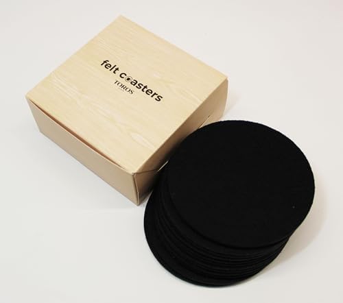 Set of 12 Felt Black Drink Coasters 4x4 inches - Round Coaster for