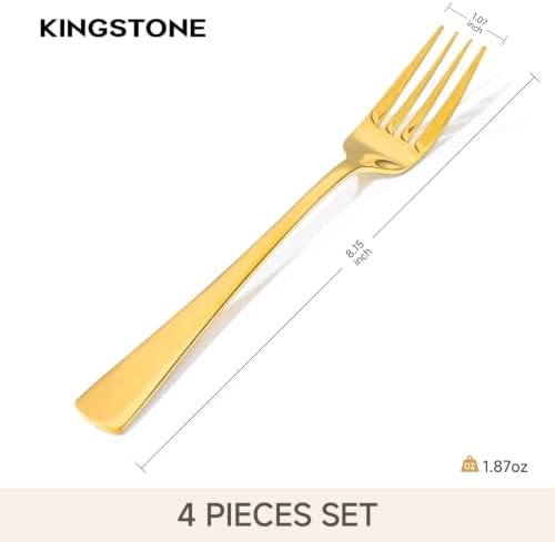 KINGSTONE Forks 4 Piece Gold Dinner Forks Set, 18/10 Stainless Steel