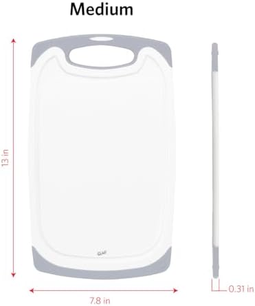 Glad Cutting Boards for Kitchen - 3pc Cutting Board Set with Juice Grooves and Non Slip Handles - Assorted Sizes for Meat, Vegetables, and Fruit - Non Porous, Dishwasher Safe, Grey