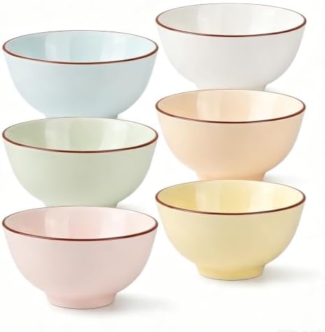 Ceramic Dessert Bowl Set of 6 - Small Porcelain Bowls for Rice, Snack