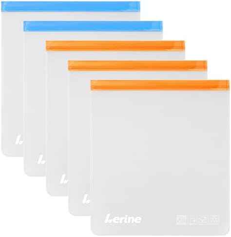 Lerine 5 Pack Reusable 2 Gallon Freezer Bags Dishwasher Safe
