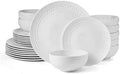Pfaltzgraff Josephine 24-Piece Dinnerware Set, Porcelain Dish Set with Embossed Basket Weave Design, Service for 8, White Plates and Bowls Sets, Microwave and Dishwasher Safe
