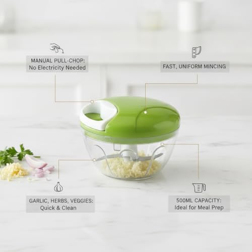 Manual Food Chopper, Pull-String Vegetable Mincer with 500ml PC