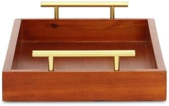 Pemberly Row Coran Rectangular Wood Tray, Handcrafted Design with Gold
