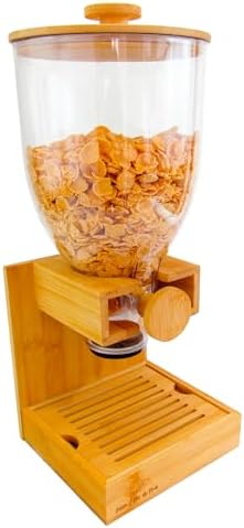 Bamboo Dispenser 3.5Liters (118 fl Oz) , Cereal Dispenser, Storage Container, Snack Bar Station, Dry Food Dispenser, Cereal Dispenser Countertop, House Essentials
