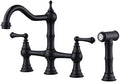 WOWOW Brass Bridge Kitchen Faucet with Side Sprayer, Matte Black