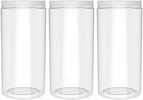 60oz (1780 ml,3 Pack) Clear Tall Plastic Storage Jar with Lid, Round