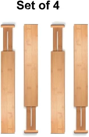 Bamboo Drawer Dividers Set of 4, Adjustable Drawer Organizers for