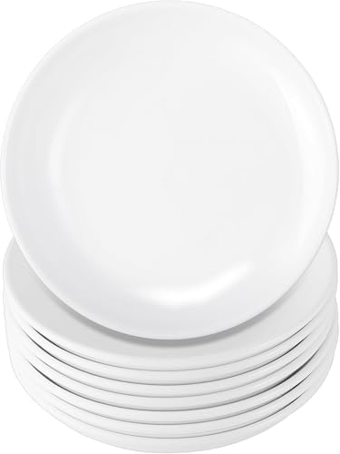 8 Pack 6 Inch White Ceramic Dessert Plates, Round