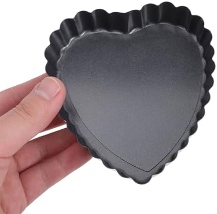 KALLORY 6pcs Heart Shaped Tart Pans Nonstick Carbon Steel Mini Baking