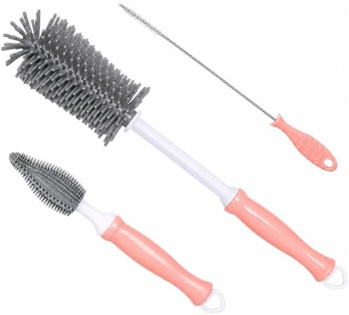 Silicone Bottle Brush Set, 12" Long Handle, Nipple and Straw Brushes